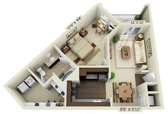 1 bed 1 bath Floor Plan Birch - Creekstone at RTP 1 bed 1 bath Floor Plan Birch - Creekstone at RTP